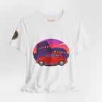 Vintage Fiat 500 Rome Tee (Bella Canvas 3001)— Red Car & Colosseum Sunset Graphic T-Shirt
