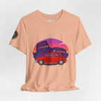 Vintage Fiat 500 Rome Tee (Bella Canvas 3001)— Red Car & Colosseum Sunset Graphic T-Shirt