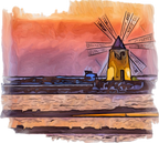 Trapani Windmills, Salt Pans and A Sunset - Unisex with sleeve patch (Trapani, Sicily)