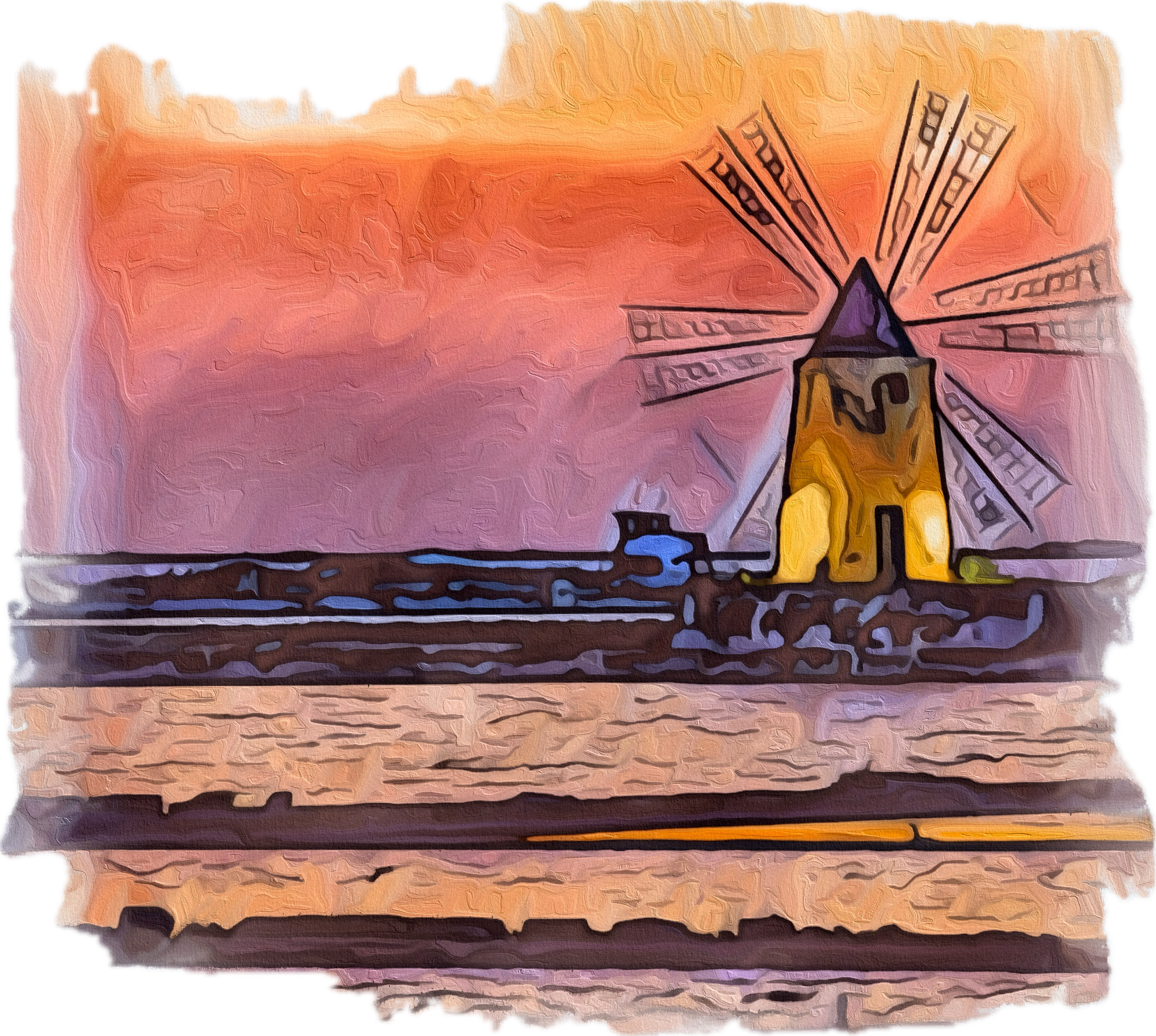 Trapani Windmills, Salt Pans and A Sunset - Women's T-Shirt (Trapani, Sicily)
