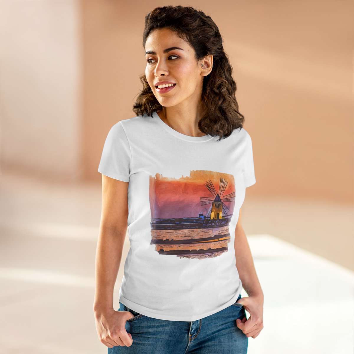Trapani Windmills, Salt Pans and A Sunset - Women's T-Shirt (Trapani, Sicily)