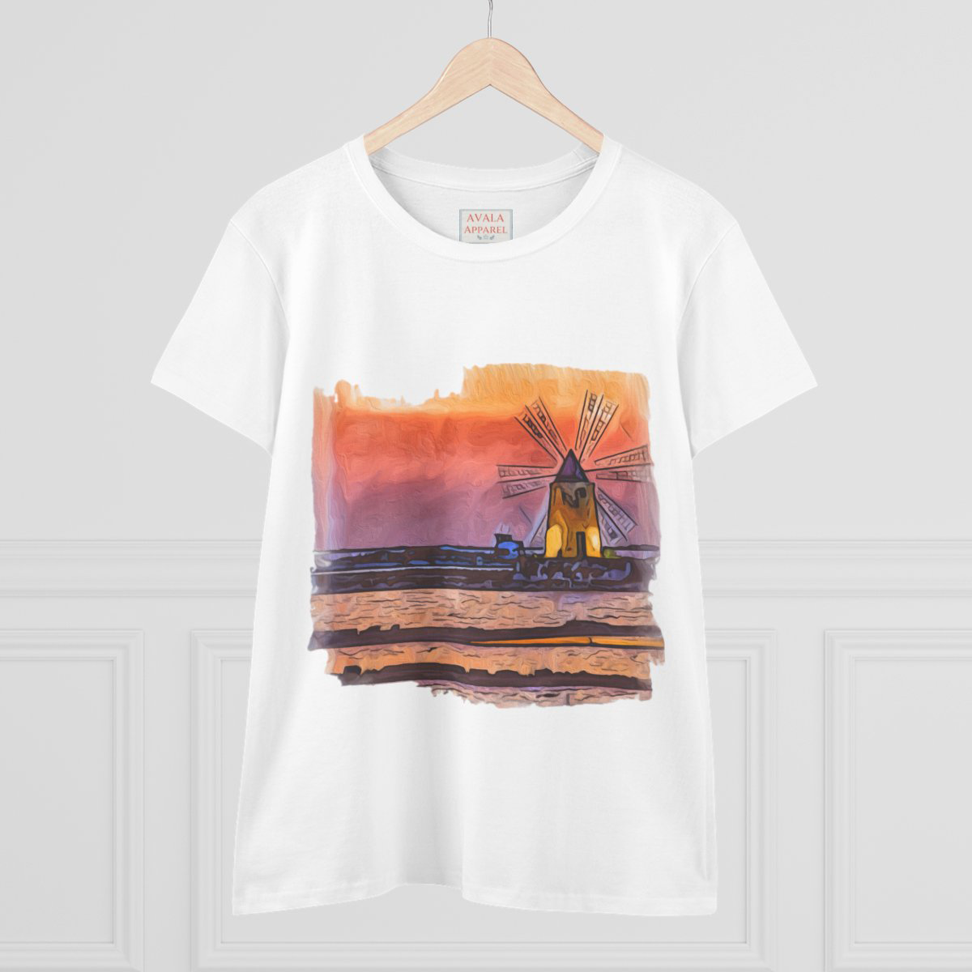 Trapani Windmills, Salt Pans and A Sunset - Women's T-Shirt (Trapani, Sicily)